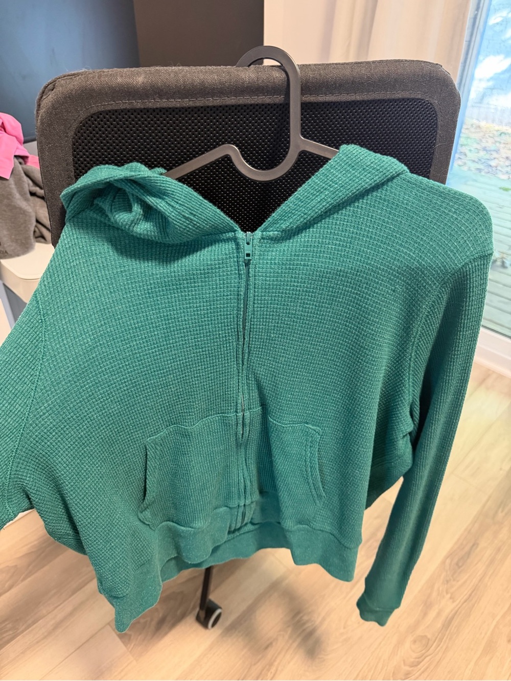 Aritzia TNA Waffle Zip Hoodie – Teal Green – XL